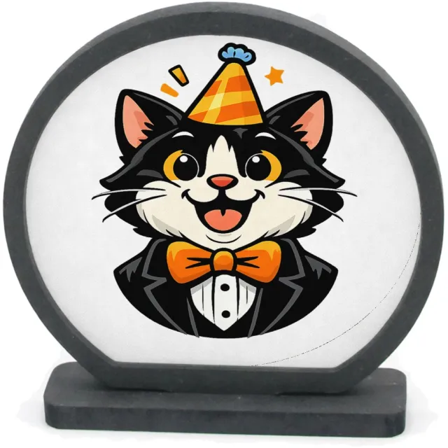 Mr Cadeautjes Houten fotolijst rond met MDF inleg - design Humoristische feestprint met een dierlijk personage in nette | cadeau Wit