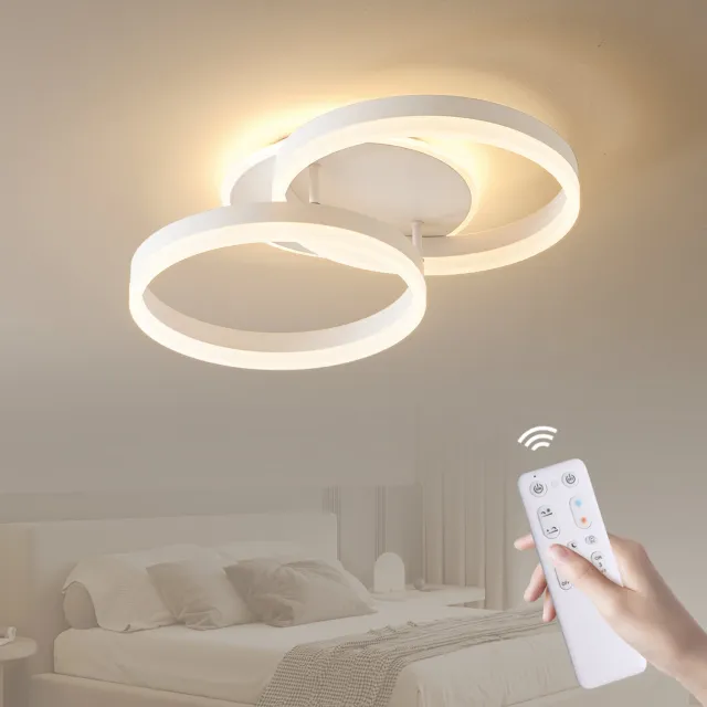 Amdelne Moderne LED Plafonnière Wit - Dubbele Cirkel Design 50cm - 36W - 3600LM - Dimbaar met Afstandsbediening - Nachtlamp & Geheugenfunctie - Deckenlamp Woonkamer