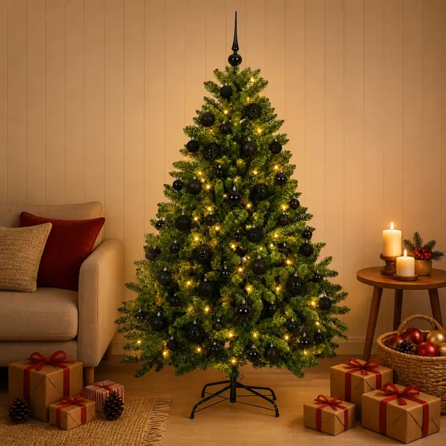 vidaXL Kunstkerstboom lichtgroen met kerstballen 120 cm 150 LED's