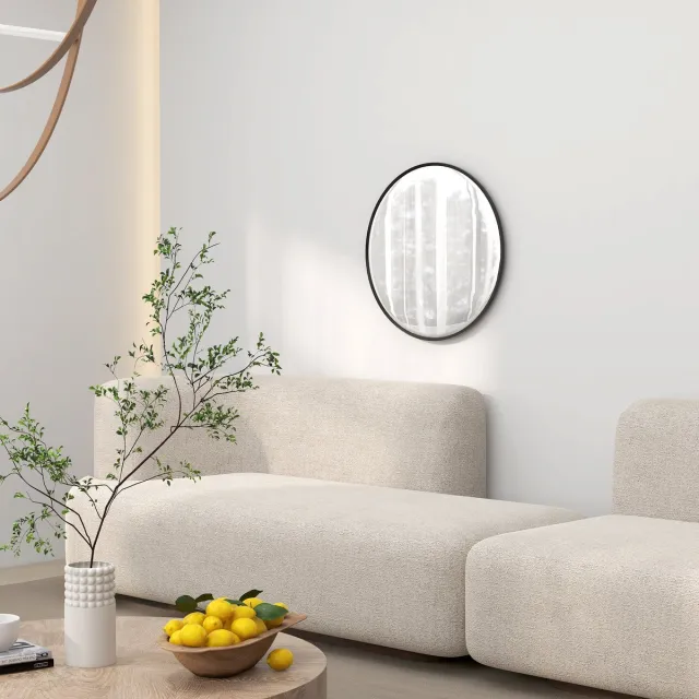 MODENUIT Wandspiegel – Rond 61 cm – Aluminium Lijst – Zwart – Wandmontage Voor Badkamer, Woonkamer en Hal Binnen
