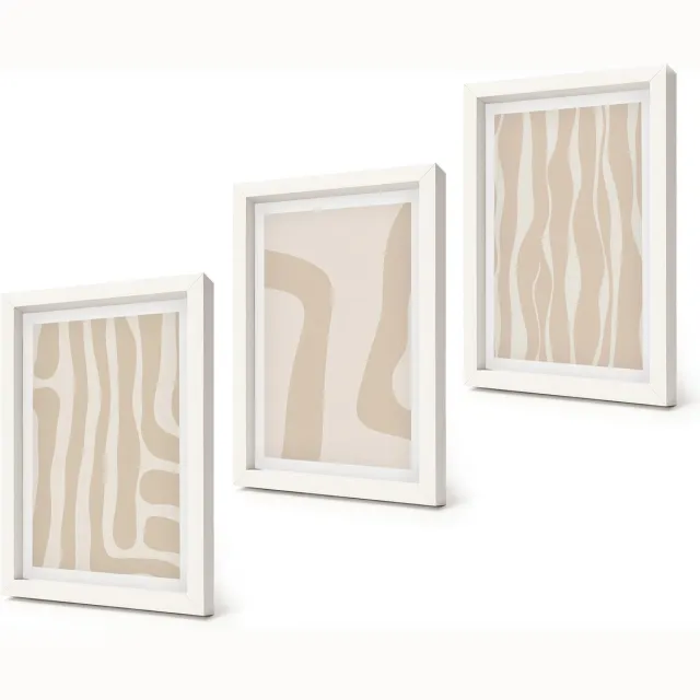 Coloray 3-Delige Schilderij Set - Abstracte patronen, minimalistische vormen, boho-stijl - 20x30 - Schilderijen Set - Wanddecoratie - Woonkamer - Moderne Wanddecoratie Witte lijst
