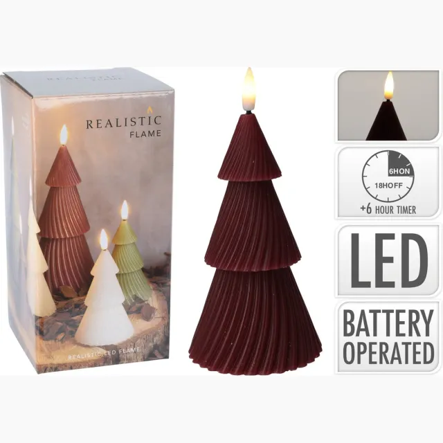 Home & Styling Kerst - Ledkaars boom 20cm - LED - Donkerrood