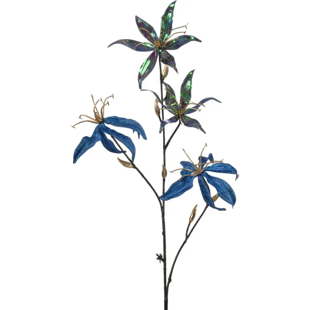Emerald Kunstbloem Gloriosa glamour 78cm blauw - Kunstplant voor binnen