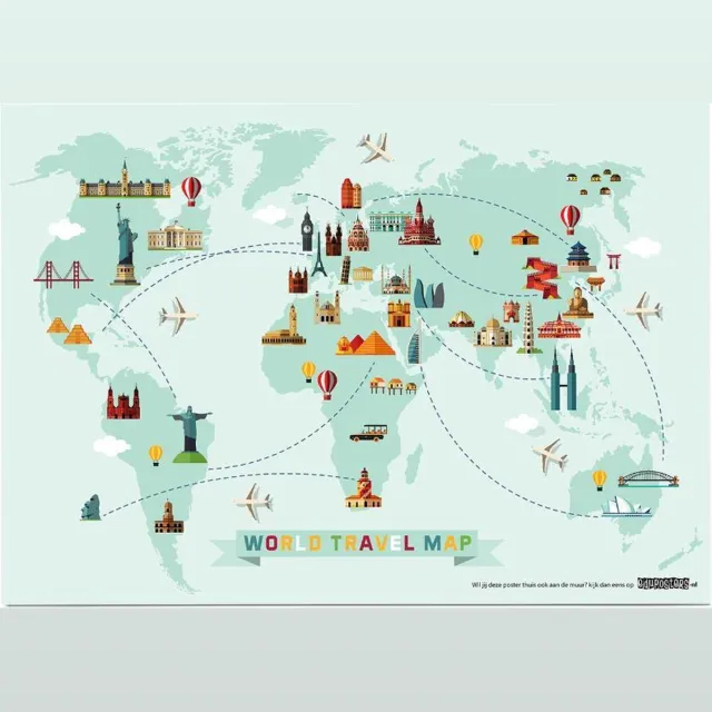 eduposters Educatieve poster (Posterpapier) - Topografie wereld grote steden - 70 x 50 cm (B2) Beige