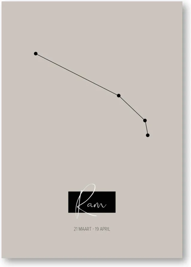 MOODZ design Sterrenbeeldposter Ram | A3 formaat | warm grijs | naturel Beige