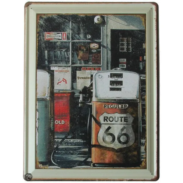 Signs-USA Route 66 Gasstation - Retro wandbord - Amerika USA - metaal. groen