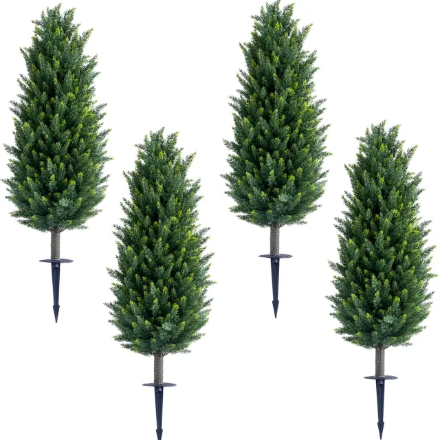 HOERFURIY Kunstplanten met Grondpen - Set van 4 Groene Nep Planten 110 cm - Voor Tuin, Balkon, Terras en Perk - Blijven Jaarrond Groen