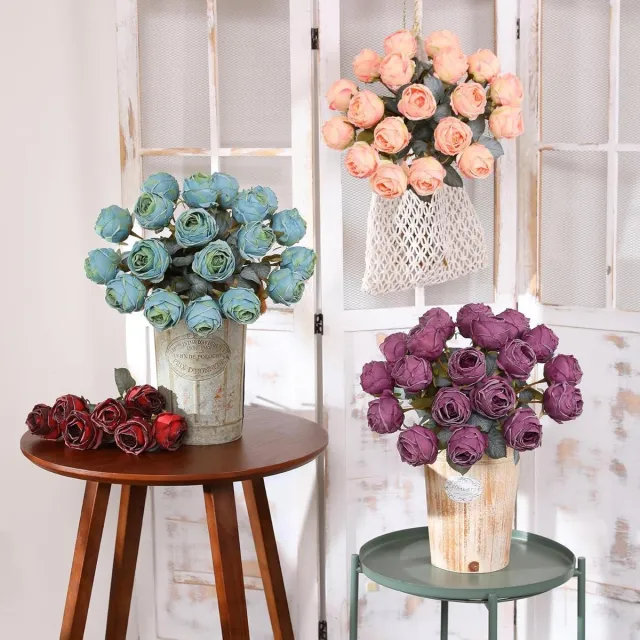 JGS Premium - Kunstbloemen - Set van 10 kunstmatige rozen - Blauw - Realistisch - Woondecoratie en feestdecoratie - Lengte 50 cm Any