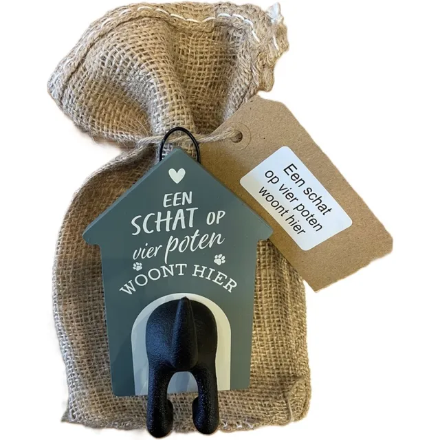 History& Heraldry Ltd Hondenriemhouder een schat op vier poten-in leuk kado verpakking-15cmx10cm-woonaccessoires-hondengarderobe-kapstok voor honden-kado idee voor hondenbezitters-haak voor hondenriem grijs