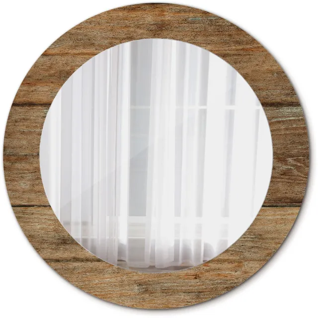 TULUP Spiegel - Spiegel op gehard Glas - Ronde Spiegel - Oud hout - Diameter: 60 cm - Spiegel met decoratief motief - Woonkamerspiegel - Inloopkastspiegel - Hal - Bruine - Wanddecoratie Spiegel - Make-up Spiegel - Montageset Bruin Oud hout