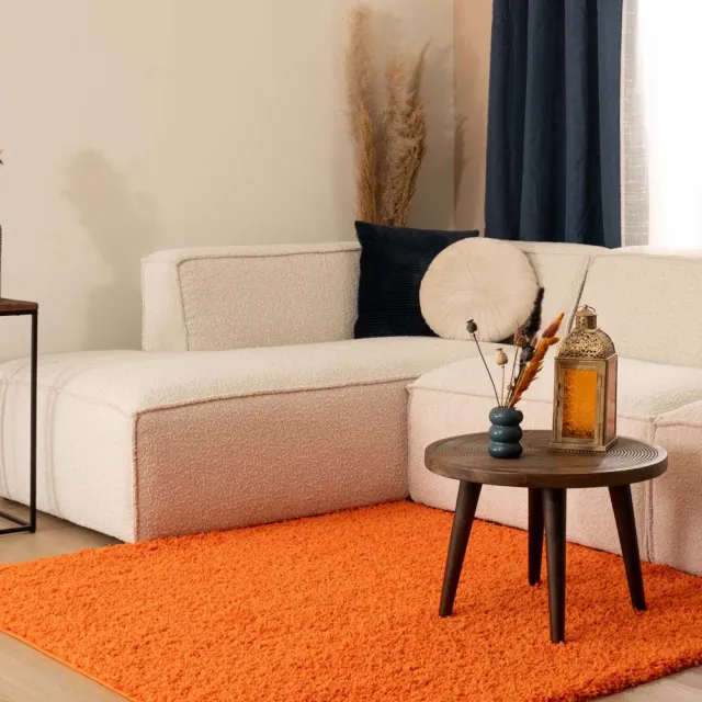 Tapeso Vierkant hoogpolig vloerkleed - Shaggy Trend oranje 140x140
