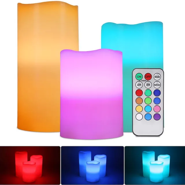 EZMarkt Set van 3 LED Kaarsen – Incl Afstandsbediening - Nep kaarsen op batterijen – led kaarsen met bewegende vlam – flikkerende vlam – echt wax – Kaarsen met afstandsbediening RGB