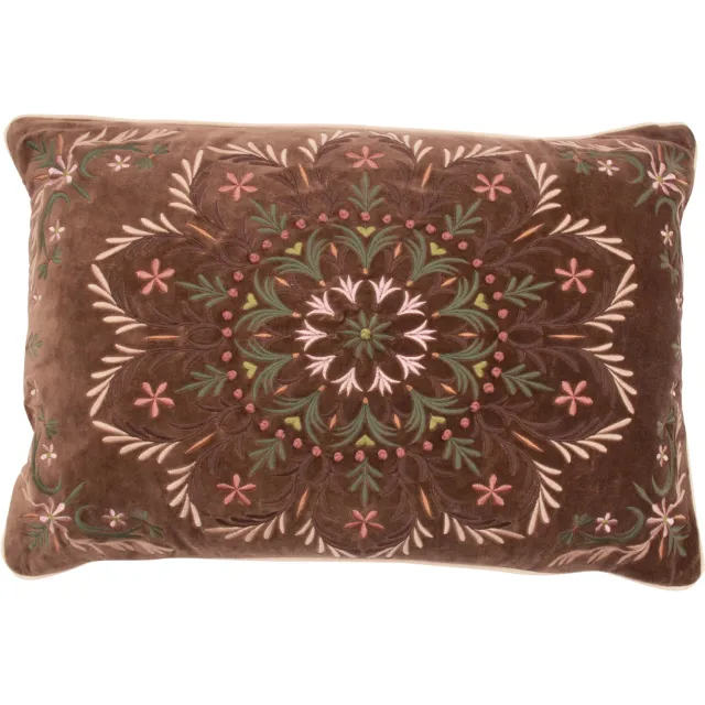 Imbarro Home & Fashion Imbarro - Sierkussen - Kussen - Viole - HandGeborduurd - Bruin - Roze - Velvet - 40x60cm - Luxe Decoratief Kussen