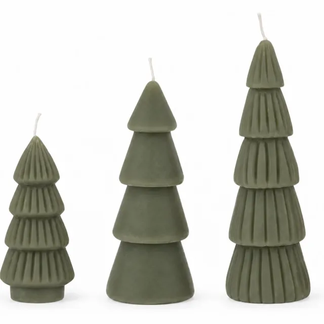 Home Society Kaarsen - Kerstboom - Set van 3 - Groen - 9, 12 en 15cm hoog