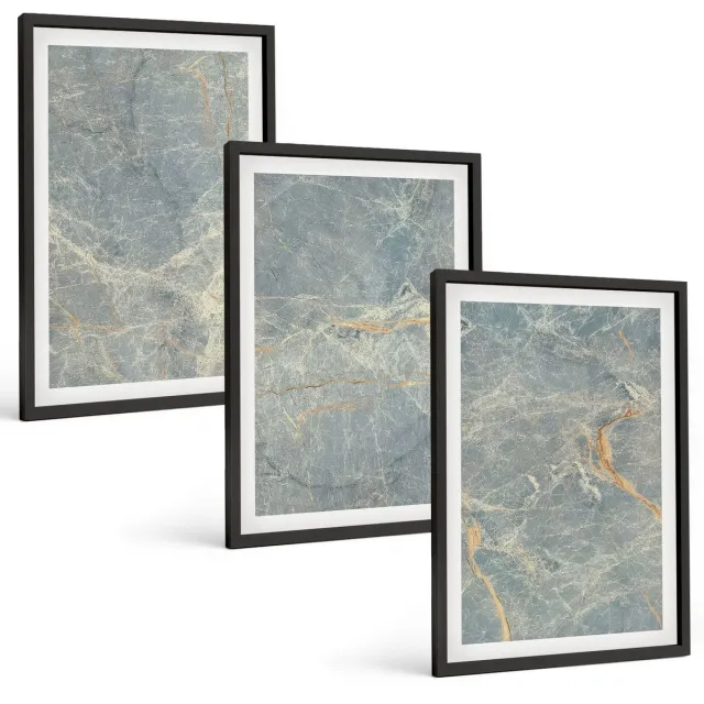 TULUP 4-Delige Schilderij Set - Decoratieve steenstructuur van groen geaderd marmer. - 40 x 60 cm - Muurdecoratie - Wanddecoratie - Slaapkamer - Moderne Wanddecoratie Zwarte lijst