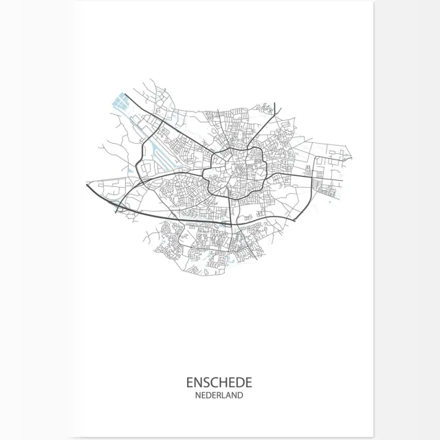 De Lange Koe Poster - Enschede Plattegrond - 42 X 29.7 Cm - Wit