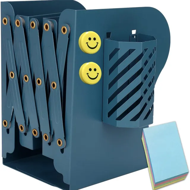 Ibenzoa Robuuste Boekensteun met Penhouder, Verstelbaar tot 48cm, Blauw