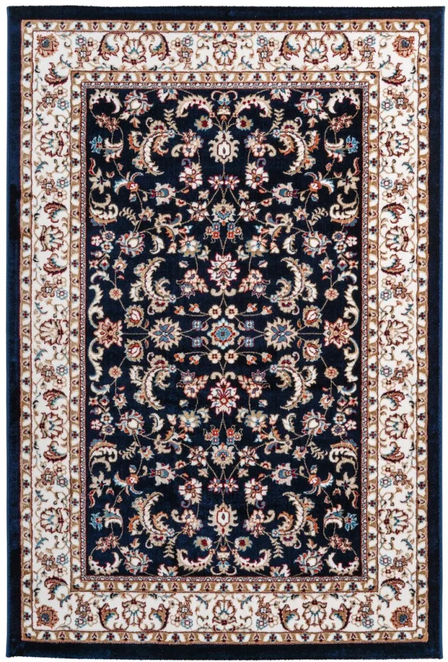 Padiro elegant laagpolig vloerkleed 120 x 170 cm - crème / blauw - oosters vintage patroon - voor vloerverwarming - van polyester en jute
