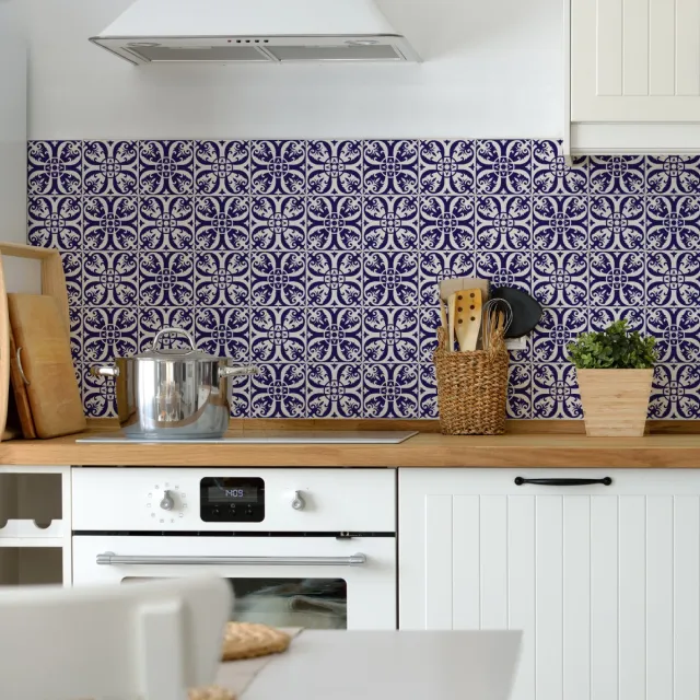 Ambiance Sticker Zelfklevende tegelmuurstickers voor keuken en badkamer - 30 witte Azulejo tegelstickers - 30 stickers 10x10cm Multi color