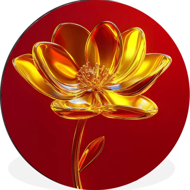 WallCircle Wandcirkel - Muurcirkel - Bloem - Goud - Glazen - Aluminium - Dibond - 120x120 cm - Binnen en Buiten Glazen - Bloem