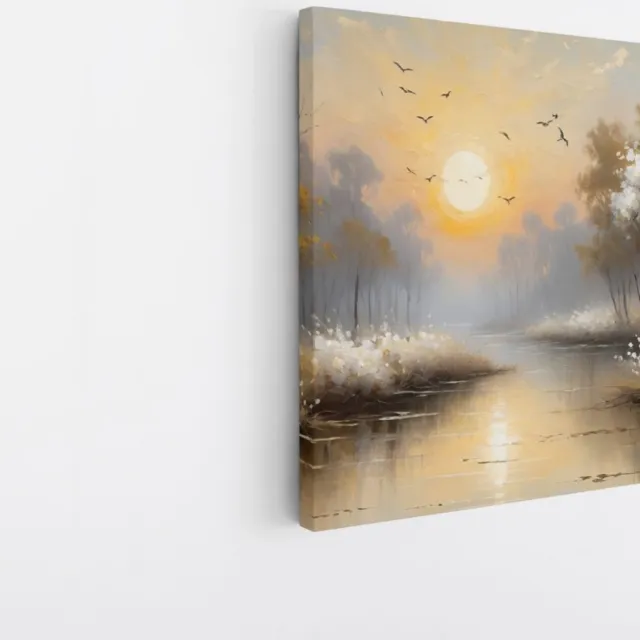 Saammp Canvas Schilderij - witte landschap met zon - Natuur - 30x30 - Foto op canvas - Wanddecoratie - Muurdecoratie Woonkamer - Slaapkamer decoratie - Canvas Print Multicolor