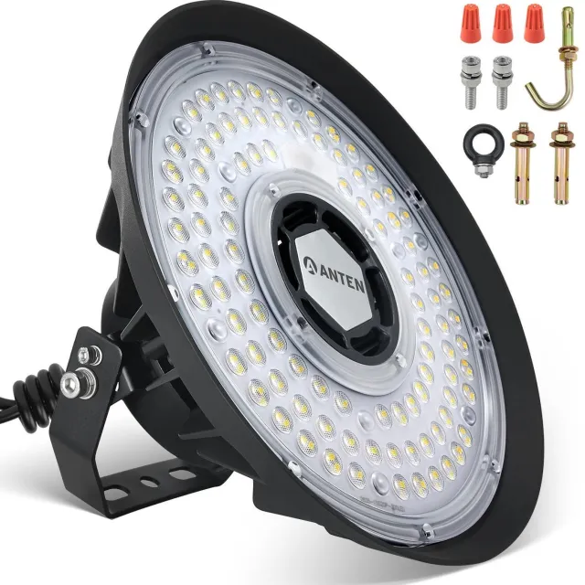 ANTENLICHT Professionele UFO LED Hallenstrahler 200W (Vervangt 600W) - 34000 LM - 5000K - IP65 Industrial High Bay - Voor Magazijn & Werkplaats Zwart