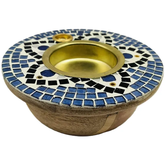 Green Tree Candle Mozaiek wierookhouder - Orientaalse wierookbrander blauw wit - voor wierookstokjes kegels en korrels