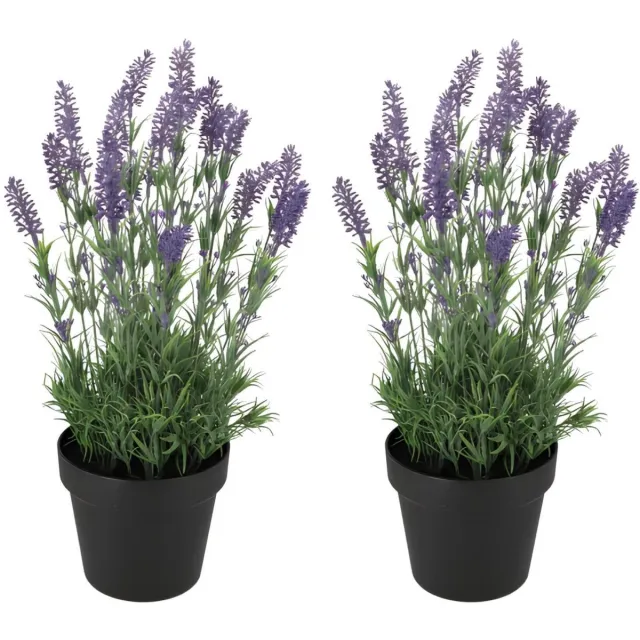 DK design Lavendel kunstplant - 2x - in pot - paarse bloemen - D20 x H32 cm - bloemetjes - decoratie