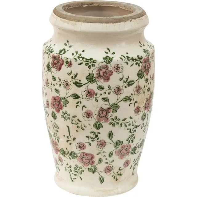 Clayre & Eef Vaas Ø 15x26 cm Roze Beige Keramiek Bloemen