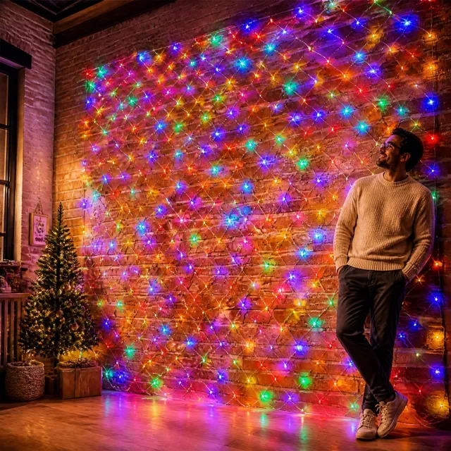 Froadp Lichternetz LED 6 X 2M Buiten En Binnen 8 Verlichtingsmodi Lichterketting Netwerk Kleurrijk Lichterkettingnetwerk IP44 Waterdicht Met Steker Voor Kerstmis Halloween Bruiloft Feesttuin