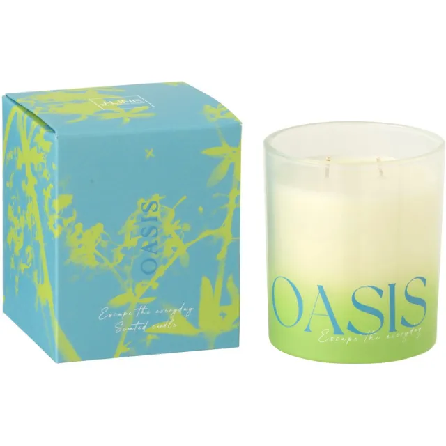 J-Line geurkaars Oasis - Spring Ivy & Neroli - polyresin - blauw/groen - large