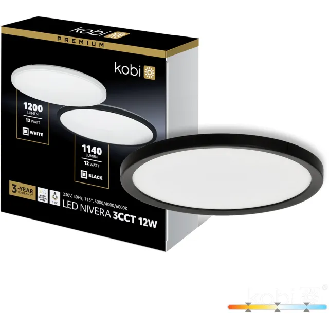Kobi LED-plafondlamp - 12W - Instelbaar wit licht - IP54 - Rond - 22.5cm - 1140 lumen - Zwart