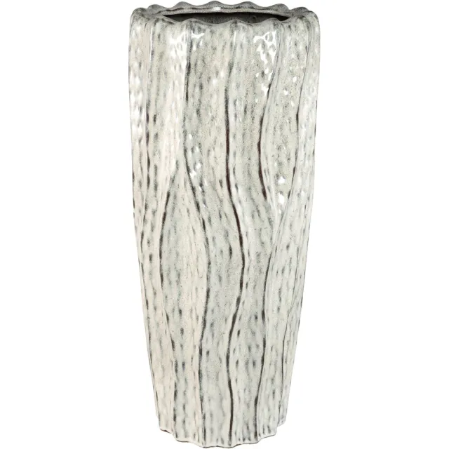 PTMD Adelina White Ceramic Pot Wavy Design Round High