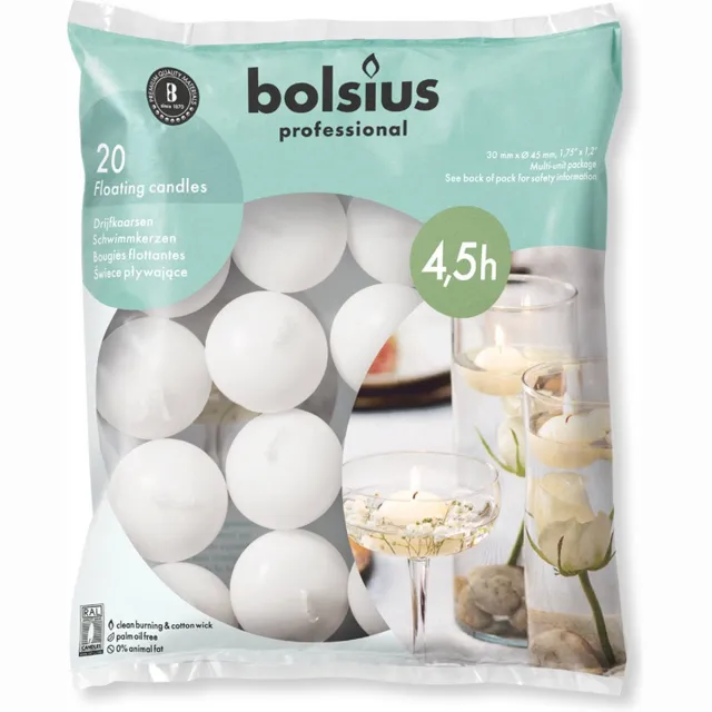 Bolsius 16 zakken met 20 stuks Bolsius witte (4 uur) drijfkaarsen = 320 stuks