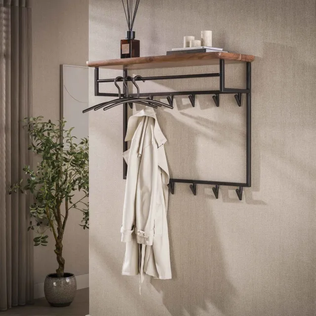 Giga Living Giga Meubel Kapstok Edge Curve - Bruin Hout - 12 Haken - 100x33x80cm