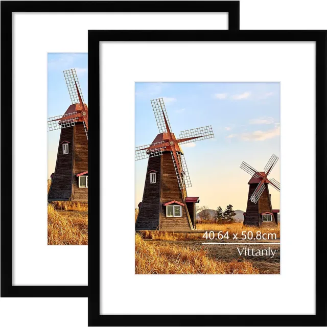 Vittanly Fotolijst - Modern - Fotomaat - 40x50/27x35cm fotomaat met passe - partout - Set van 2 - Zwart - Fotokader