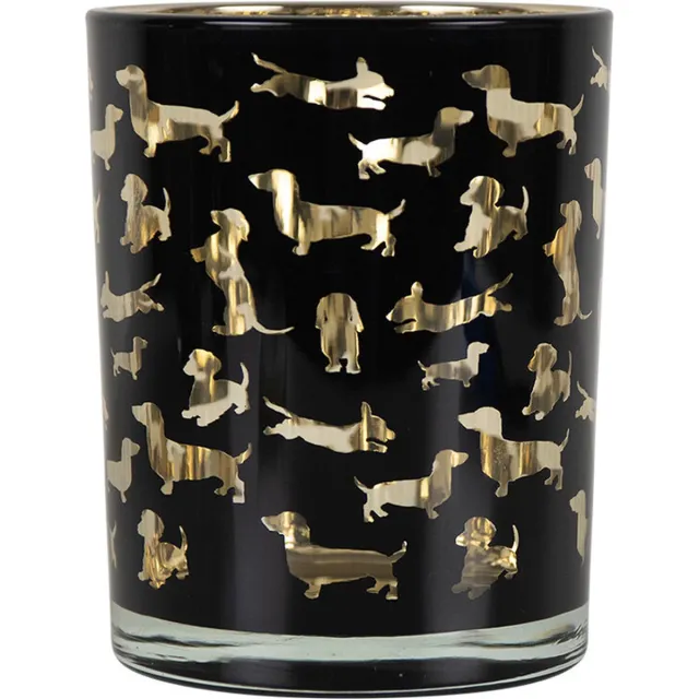 Mars & More Teckel - waxinelichthouder glas - 10 x 10 x 12,5 cm zwart, goud