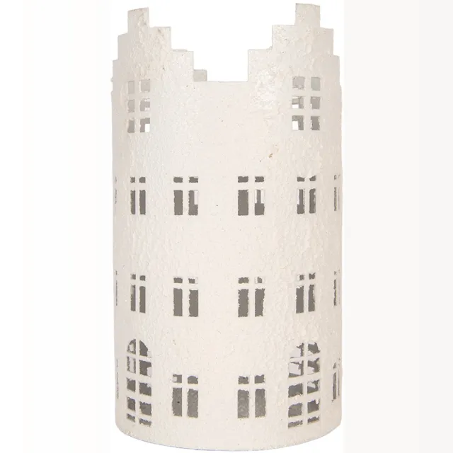 Clayre & Eef Waxinelichthouder Huis Ø 13x23 cm Wit Metaal