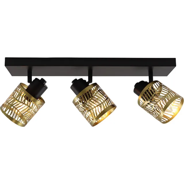 Olucia MARLI - Plafondlamp - Messing / Zwart - 3L - Vorm: Rechthoek