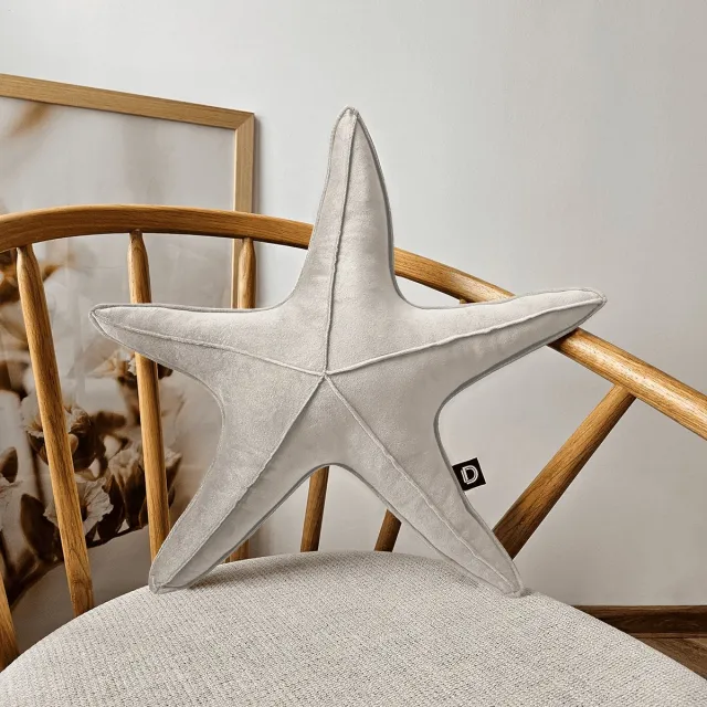 Decordruk VELVET - Sierkussen - Grote Zeester - Beige - Zacht Velvet