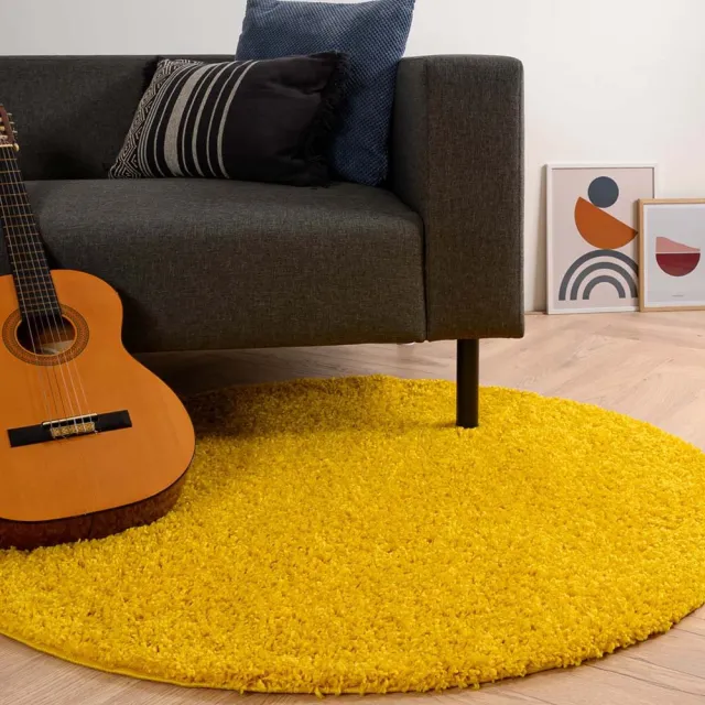 Tapeso Rond hoogpolig vloerkleed - Shaggy Trend geel 160