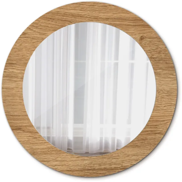 TULUP Spiegel - Ronde vorm Spiegel - op gehard Glas - Houttextuur - Diameter: 60 cm - Stijlvolle spiegel met grafisch motief - Inloopkastspiegel – Badkamerspiegel - Toiletspiegel - Bruine - Top Kwaliteit Spiegel - Make-up Spiegel - Wandmontage Bruin Houttextuur