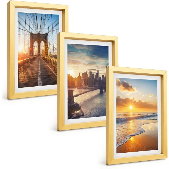 TULUP 4-Delige Schilderij Set - Bruggen en zonsondergangen in het stedelijk landschap - 20 x 30 cm - Wanddecoratie - Woonkamer Decoratie Gouden lijst