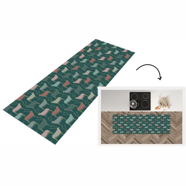 KitchenYeah Keukenloper - Loper keuken - Patronen - Hert - Groen - 180x60 cm - Keukenloper vinyl Multicolor