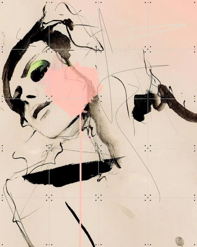 IXXI Hence, Leigh Viner - 80 x 100 cm - Grote wanddecoratie en posters - Minimalisme, Line art, Illustraties, Woonkamer, Slaapkamer, Mode, Portretten Lichte tinten / Pastel kleuren / Roze