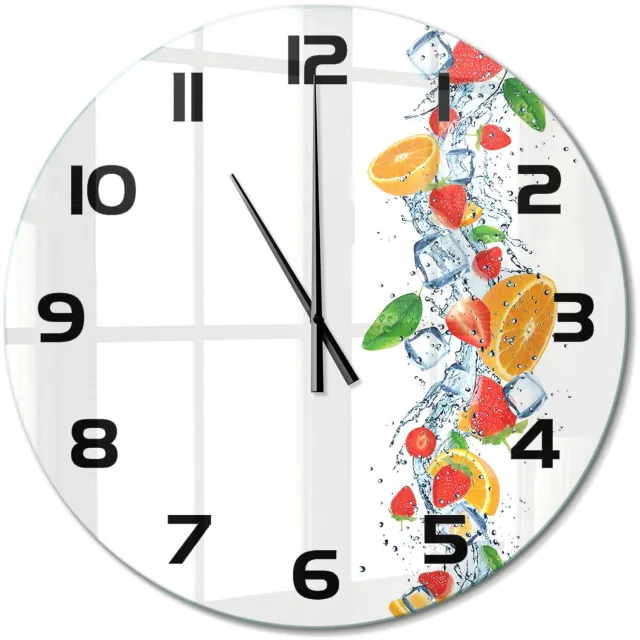 TULUP Wandklok - Fruit met ijs Glazen Wandklok Design - fi60 cm - Veelkleurig Klok Glas Met Opdruk - Zwarte handen - Ronde Klok - Wandklok Glas Met Motief - Decoratieve Glazen Klok