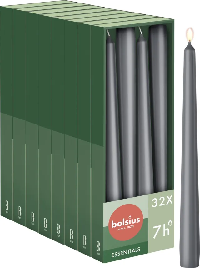 Bolsius Gladde Dinerkaarsen - 24,5 cm - 32 stuks - Antraciet - Donker Grijs