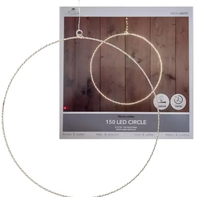 Anna's Collection Decoratie Zilverraadverlichting met Timer - Circle - 150 LED's - 27 cm - Warm Wit