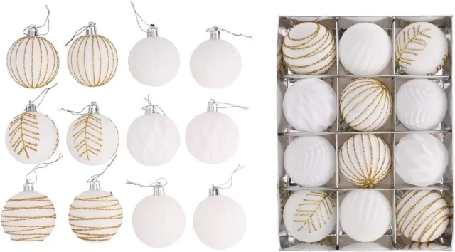 Mrilary Fluwelen Kerstboomhangers, 12 stuks Fluwelen Ballen Beige Crème Kerstornamenten Set, Hangende Viltachtige Fluwelen Ballen Bulk Plastic Shatterproof voor Kerstboomdecoratie
