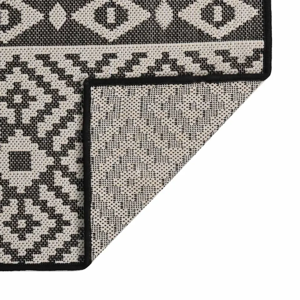 vidaXL Buitenkleed met patroon platgeweven 140x200 cm zwart, foto 2
